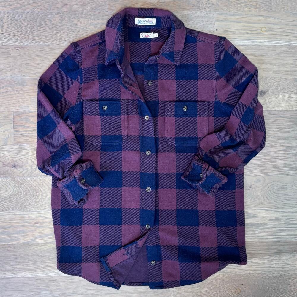 FAHERTY Legend Shirt Button Down Woven Knit Buffalo Check Navy Maroon Women XS/S